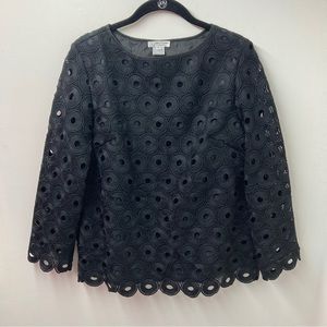 Grace Chuang Black Eyelet Lace Mandola Circle Side Zip Blouse Size S